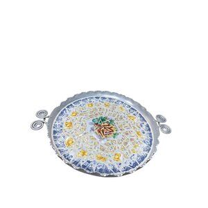 Weber Handmade VTG Mosaic decoupage hammered alluminum Ceramic tray SKU 9624